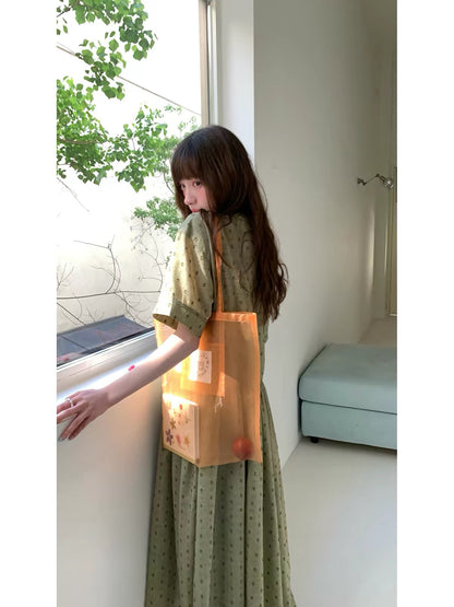 RAINY French-style sweet & casual round-neck pocket dress – a vintage, refined polka-dot maxi dress for women (Summer).