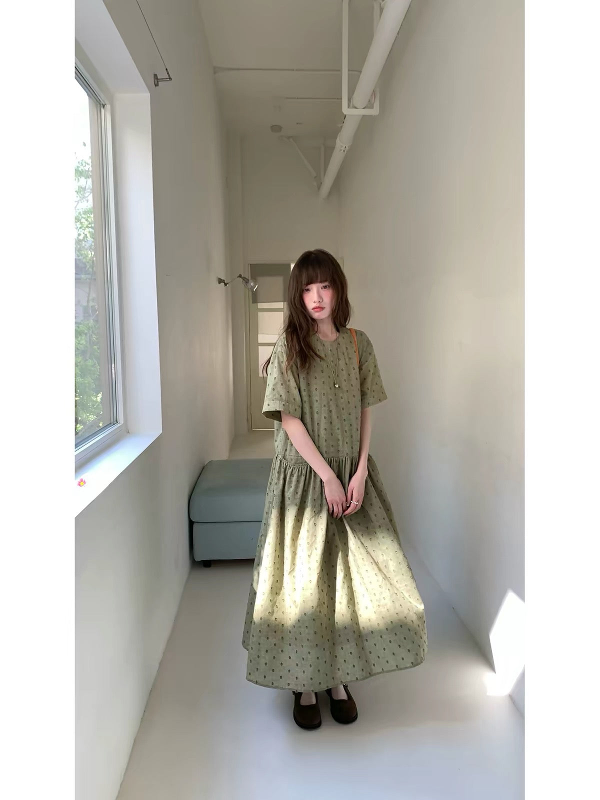 RAINY French-style sweet & casual round-neck pocket dress – a vintage, refined polka-dot maxi dress for women (Summer).