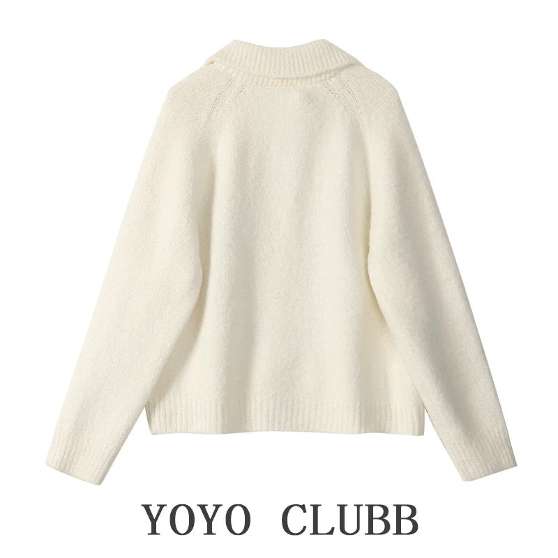 YOYO CLUBB soft waxy retro lapel sweater jacket autumn and winter large size lazy style loose knitted cardigan top