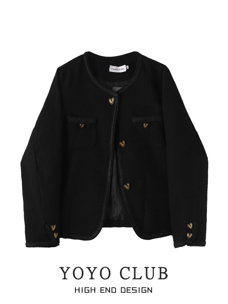 YOYO CLUB French style small fragrance jacket winter new large size women's clothing fat mm covers the belly and looks slim long-sleeved top
