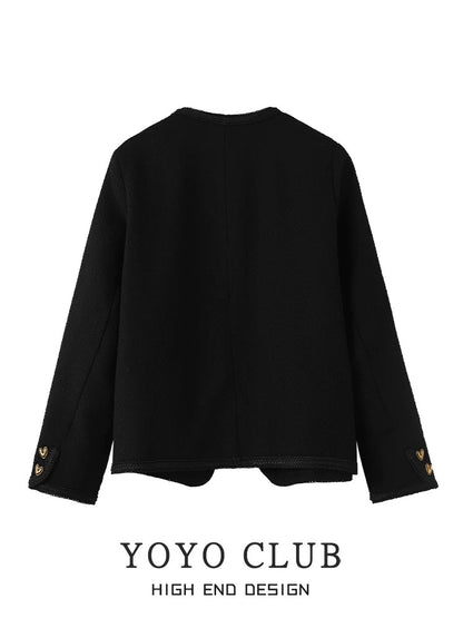 YOYO CLUB French style small fragrance jacket winter new large size women's clothing fat mm covers the belly and looks slim long-sleeved top