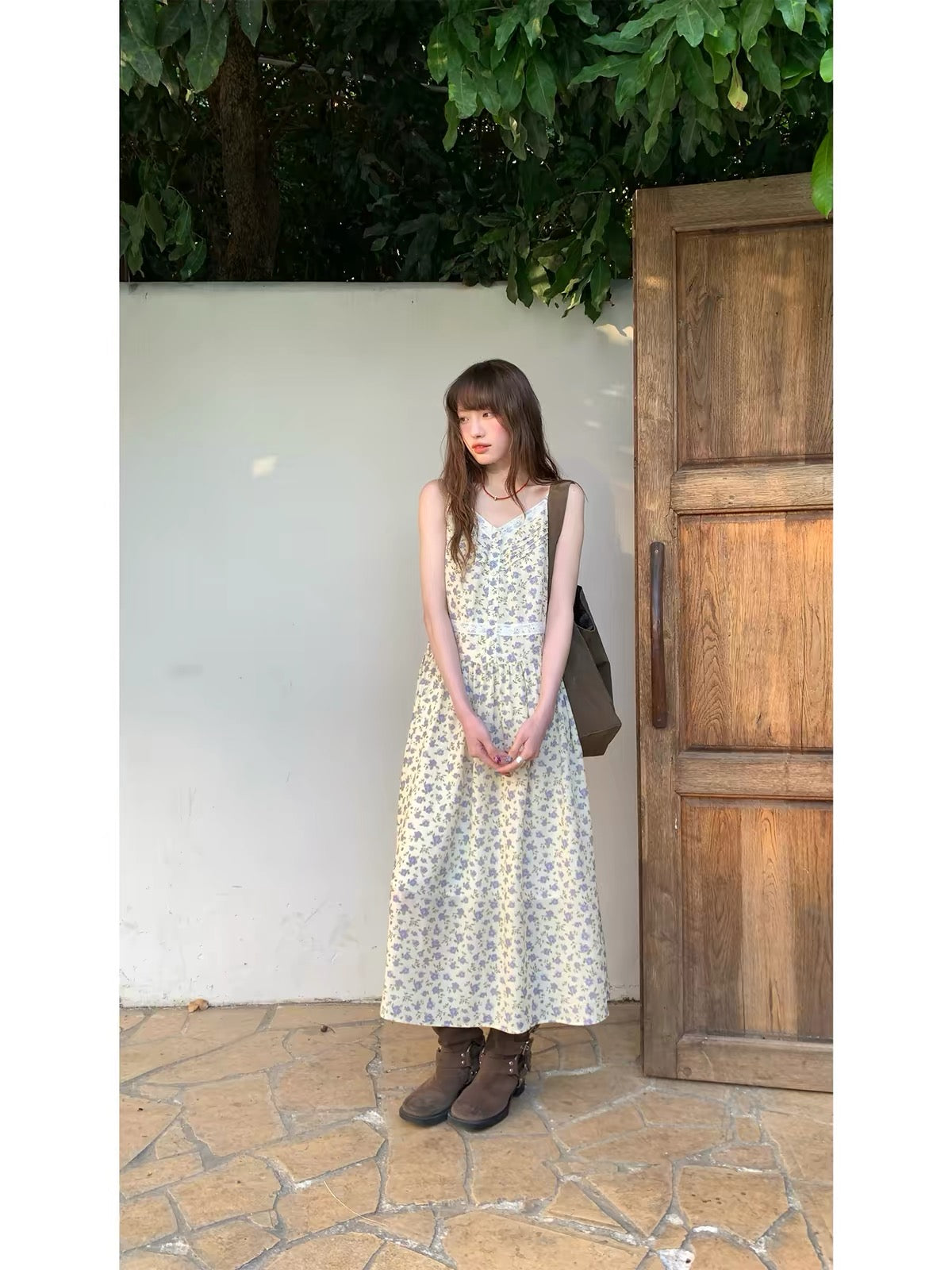 RAINY Springtime Floral Camisole Dress – Vintage-Style Midi Dress with Lace Trim (Spring/Summer)