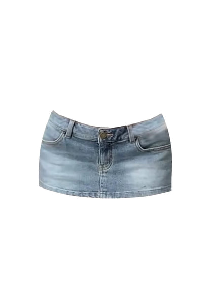 HEZA Off-shoulder oil-painting floral top and blue denim hip-hugging skirt set—flattering for a slightly curvy, stylish look.