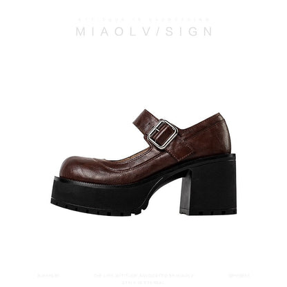 "Wonderful Couple" Idol Trainee~Casual Thick Sole Mary Jane Women's Shoes 2024 Spring and Autumn Pumpkin Single Leather Shoes