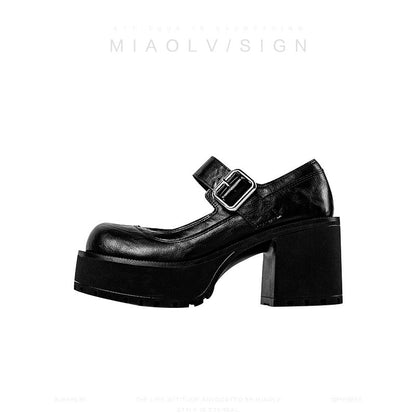"Wonderful Couple" Idol Trainee~Casual Thick Sole Mary Jane Women's Shoes 2024 Spring and Autumn Pumpkin Single Leather Shoes