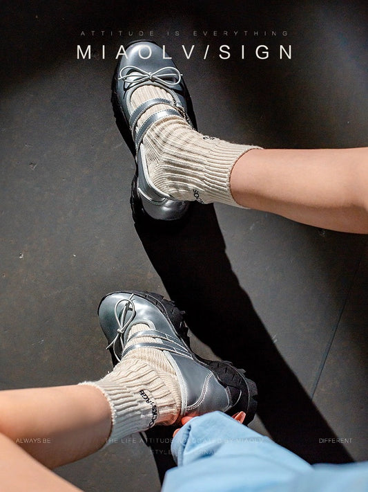 "Wonderful Couple" Girlhood~Sporty thick-soled Mary Jane shoes for women, spring pumps, small leather shoes, white shoes