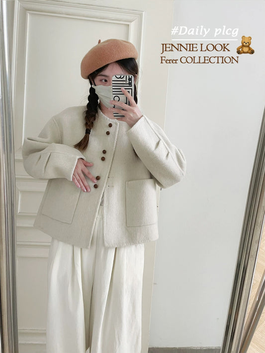 Date Xiaoxiang style double-sided wool plush autumn and winter fashionable casual scimitar sleeve coat woolen coat female winter P223