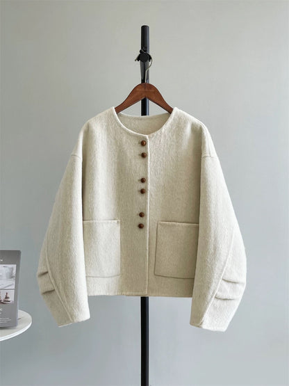 Date Xiaoxiang style double-sided wool plush autumn and winter fashionable casual scimitar sleeve coat woolen coat female winter P223