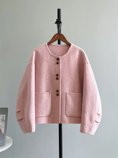 Date Xiaoxiang style double-sided wool plush autumn and winter fashionable casual scimitar sleeve coat woolen coat female winter P223