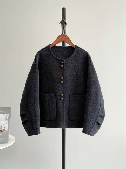 Date Xiaoxiang style double-sided wool plush autumn and winter fashionable casual scimitar sleeve coat woolen coat female winter P223