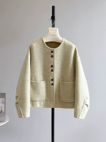 Date Xiaoxiang style double-sided wool plush autumn and winter fashionable casual scimitar sleeve coat woolen coat female winter P223