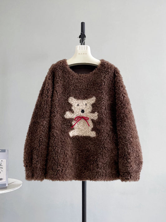 Xiaohua same style happy puppy new cute sheep shearling head fur grass full lamb wool coat female A477