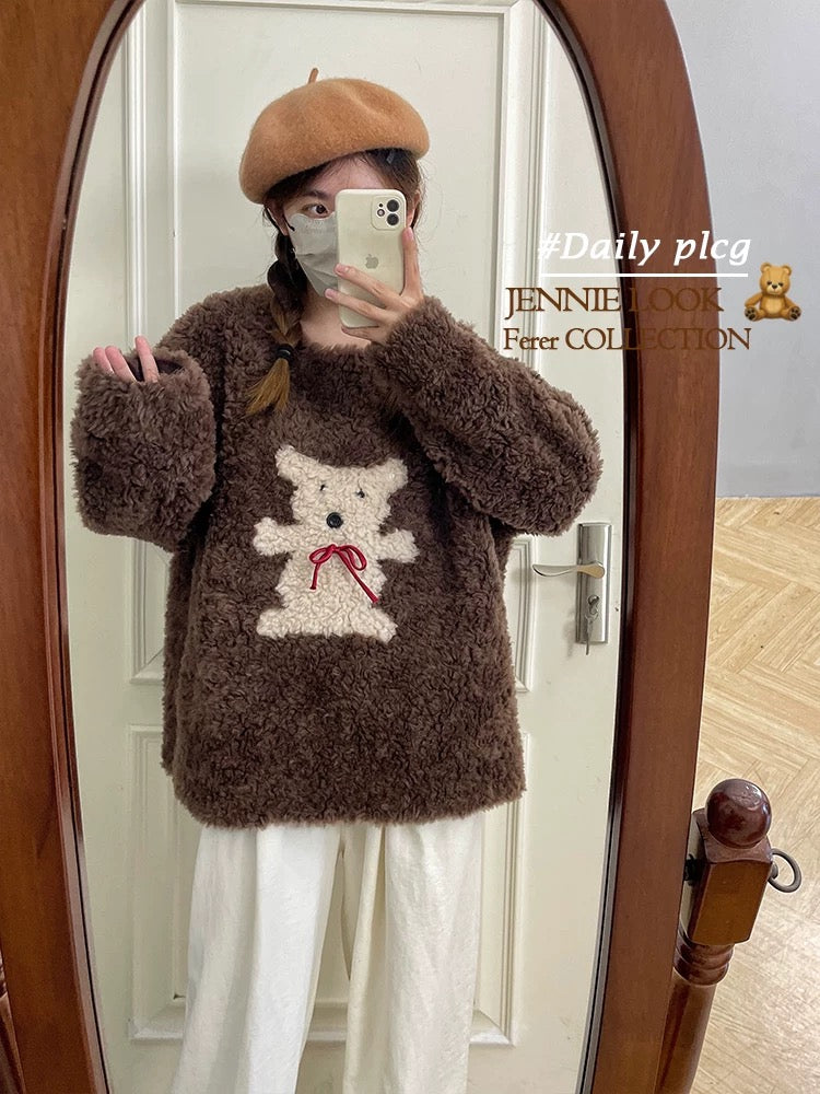 Xiaohua same style happy puppy new cute sheep shearling head fur grass full lamb wool coat female A477