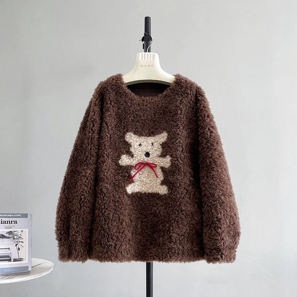 Xiaohua same style happy puppy new cute sheep shearling head fur grass full lamb wool coat female A477