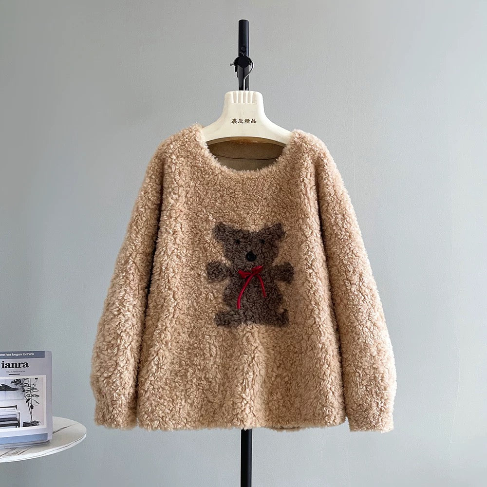 Xiaohua same style happy puppy new cute sheep shearling head fur grass full lamb wool coat female A477