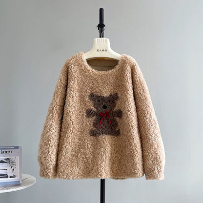 Xiaohua same style happy puppy new cute sheep shearling head fur grass full lamb wool coat female A477