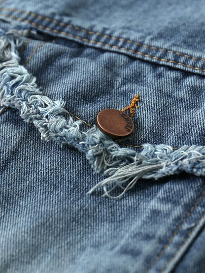 YOYO CLUB Retro Tassel Denim Jacket 2024 Autumn New Korean Style Hong Kong Style Chic and Sassy Top