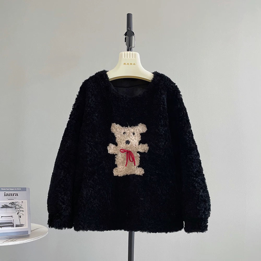 Xiaohua same style happy puppy new cute sheep shearling head fur grass full lamb wool coat female A477