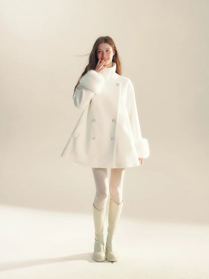 RECIT White Heiress Wool Coat Women's Winter Loose-fitting High-end Stand Collar Short Wool Coat