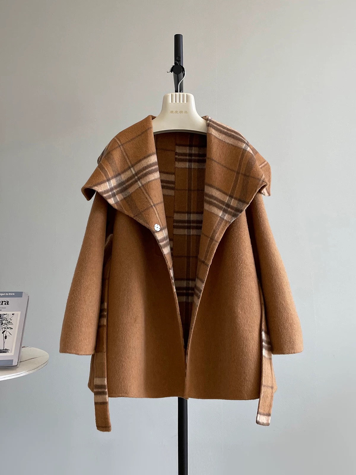 Wutong Street Retro Plaid Cape Lapel Double-sided Wool Velvet Coat Woolen Coat Women's New High-end K700