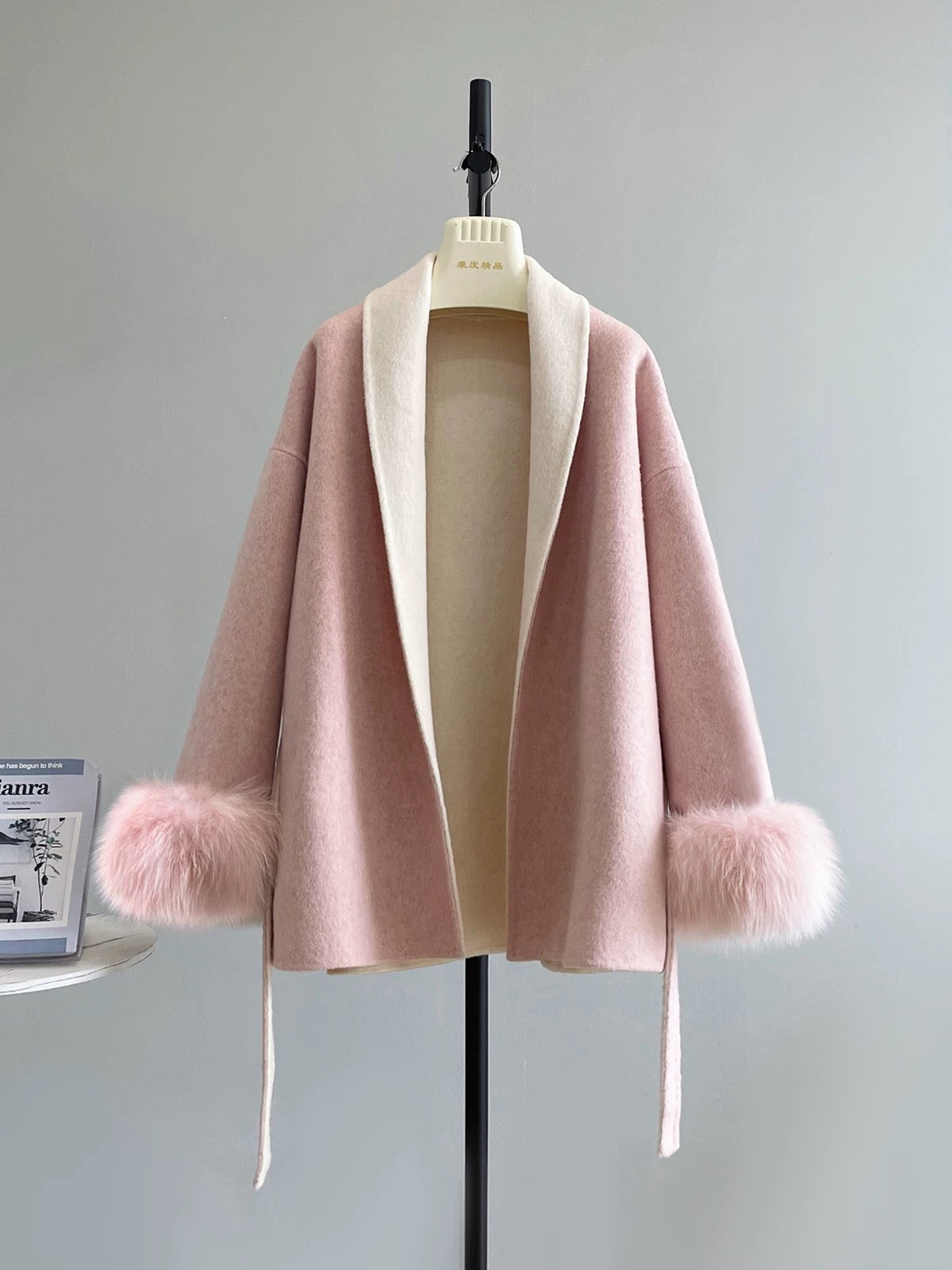 Sakurajima Overture fox fur sleeve double-faced wool velvet coat women's mid-length Korean style loose woolen coat women K591