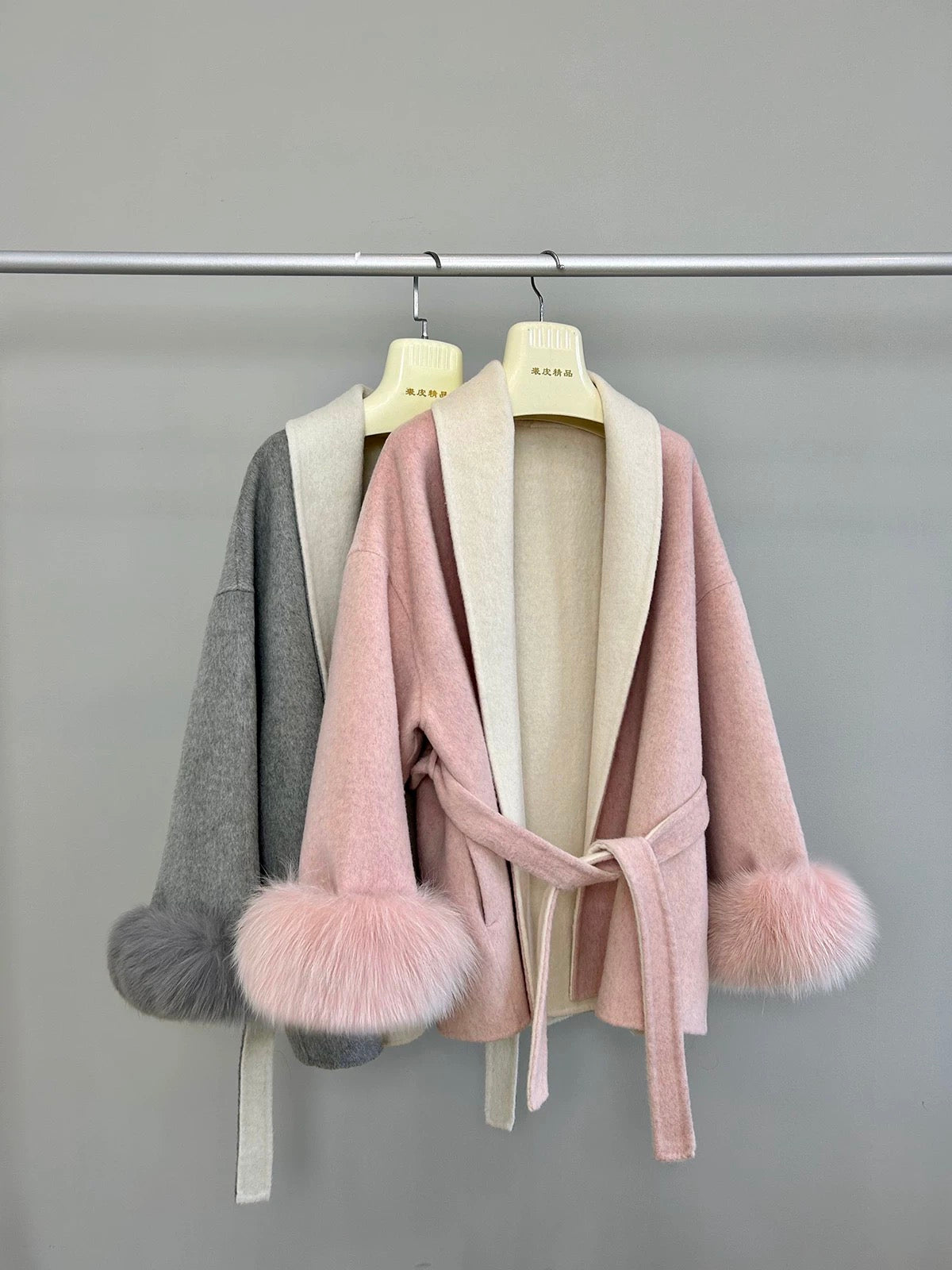 Sakurajima Overture fox fur sleeve double-faced wool velvet coat women's mid-length Korean style loose woolen coat women K591