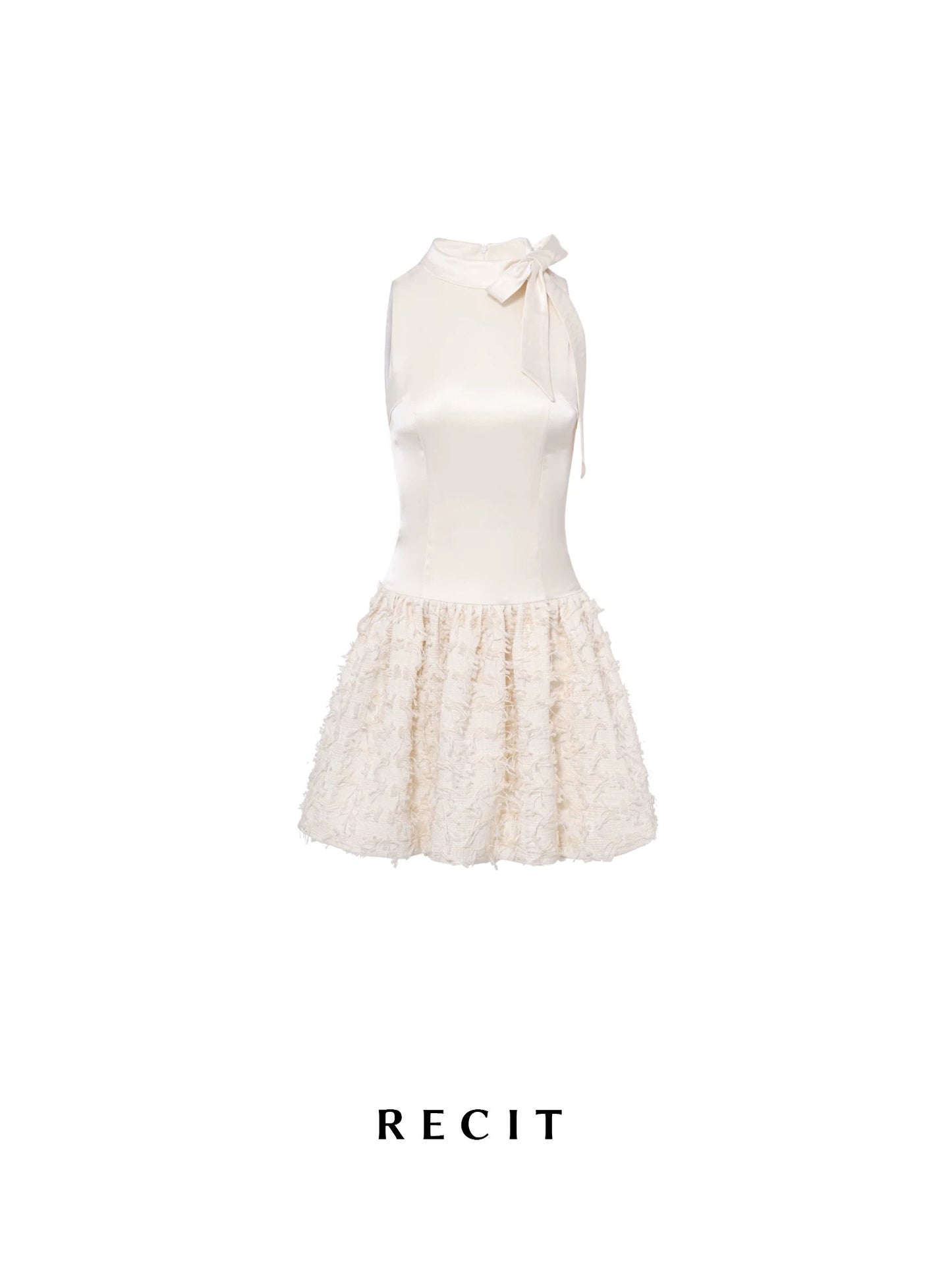 RECIT Original Design Satin Bow Tie Vest Dress Women's Winter Style Sleeveless A-line Skirt