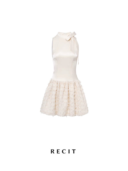 RECIT Original Design Satin Bow Tie Vest Dress Women's Winter Style Sleeveless A-line Skirt