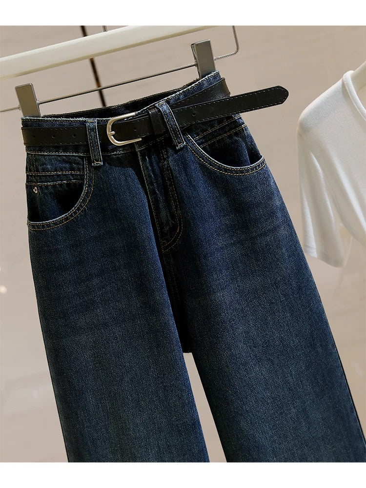 High-waisted wide-leg jeans for women 2024 autumn new style retro versatile loose slimming lazy relaxed straight pants