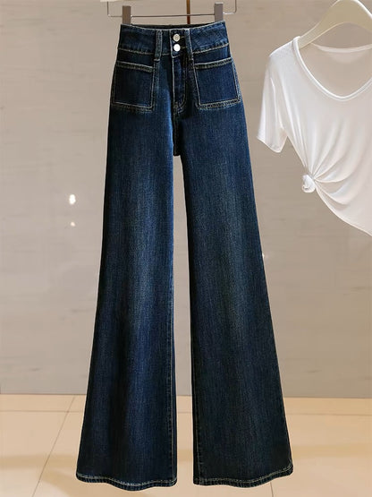 Women's 2024 new fall retro loose wide-leg floor-length flared jeans without leggings