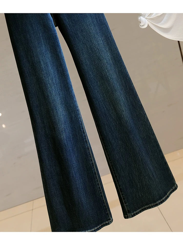 Women's 2024 new fall retro loose wide-leg floor-length flared jeans without leggings