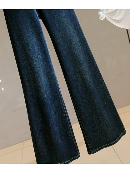 Women's 2024 new fall retro loose wide-leg floor-length flared jeans without leggings