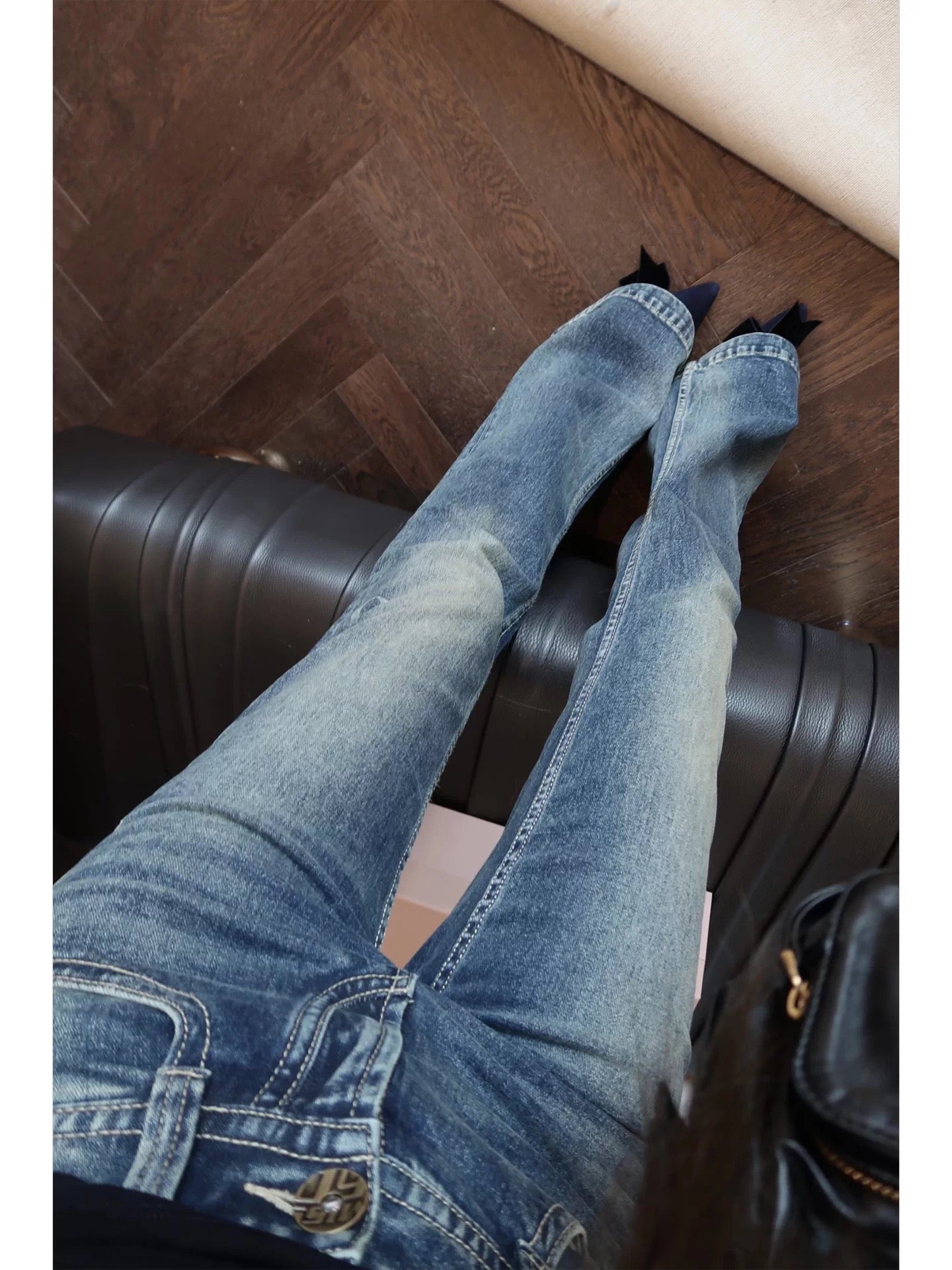 Yoululu Women's Retro High-Stretch Mid-Low Rise Slim-Fit Flared Jeans – Lightweight Autumn Casual Trousers