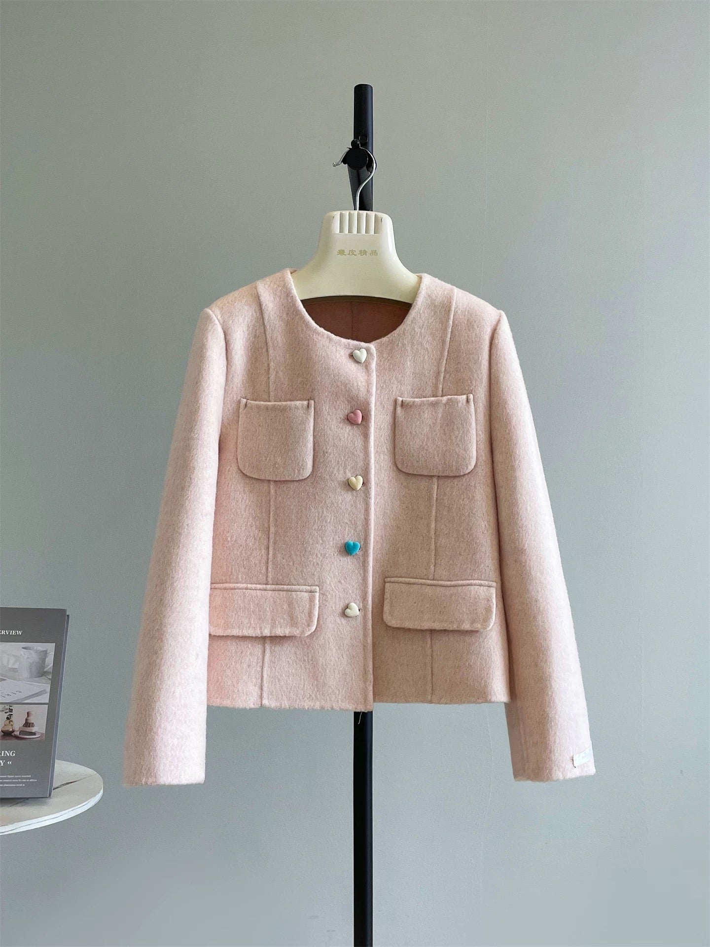 Candy Jar Autumn and Winter Korean Temperament Small Xiangfeng Love Color Button Double-sided Woolen Plush Coat Jacket Female P254