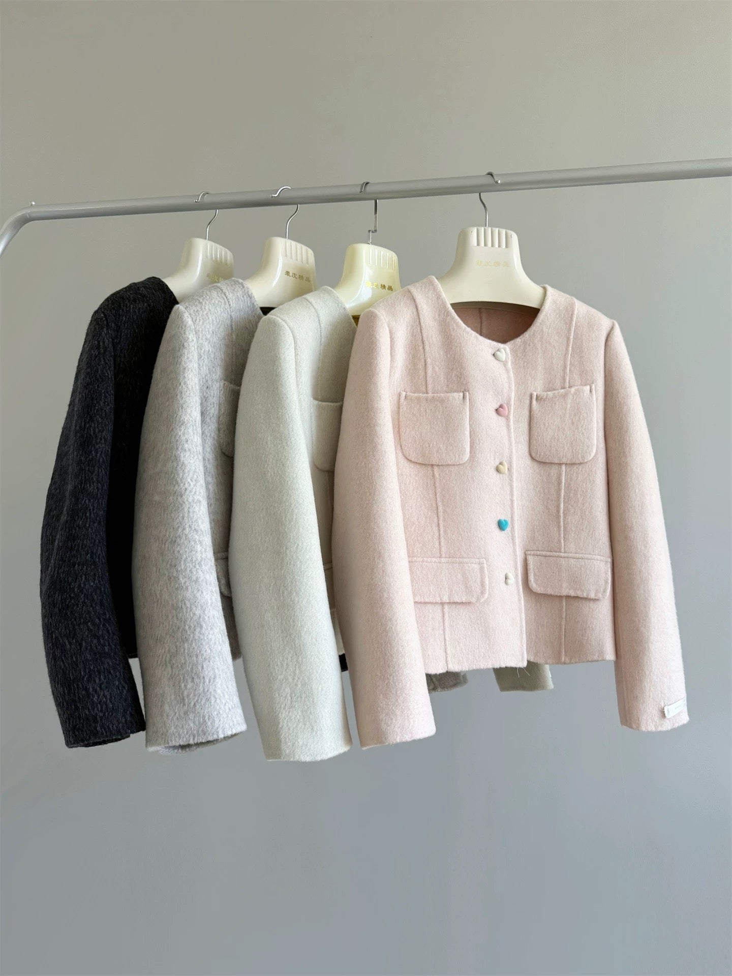 Candy Jar Autumn and Winter Korean Temperament Small Xiangfeng Love Color Button Double-sided Woolen Plush Coat Jacket Female P254