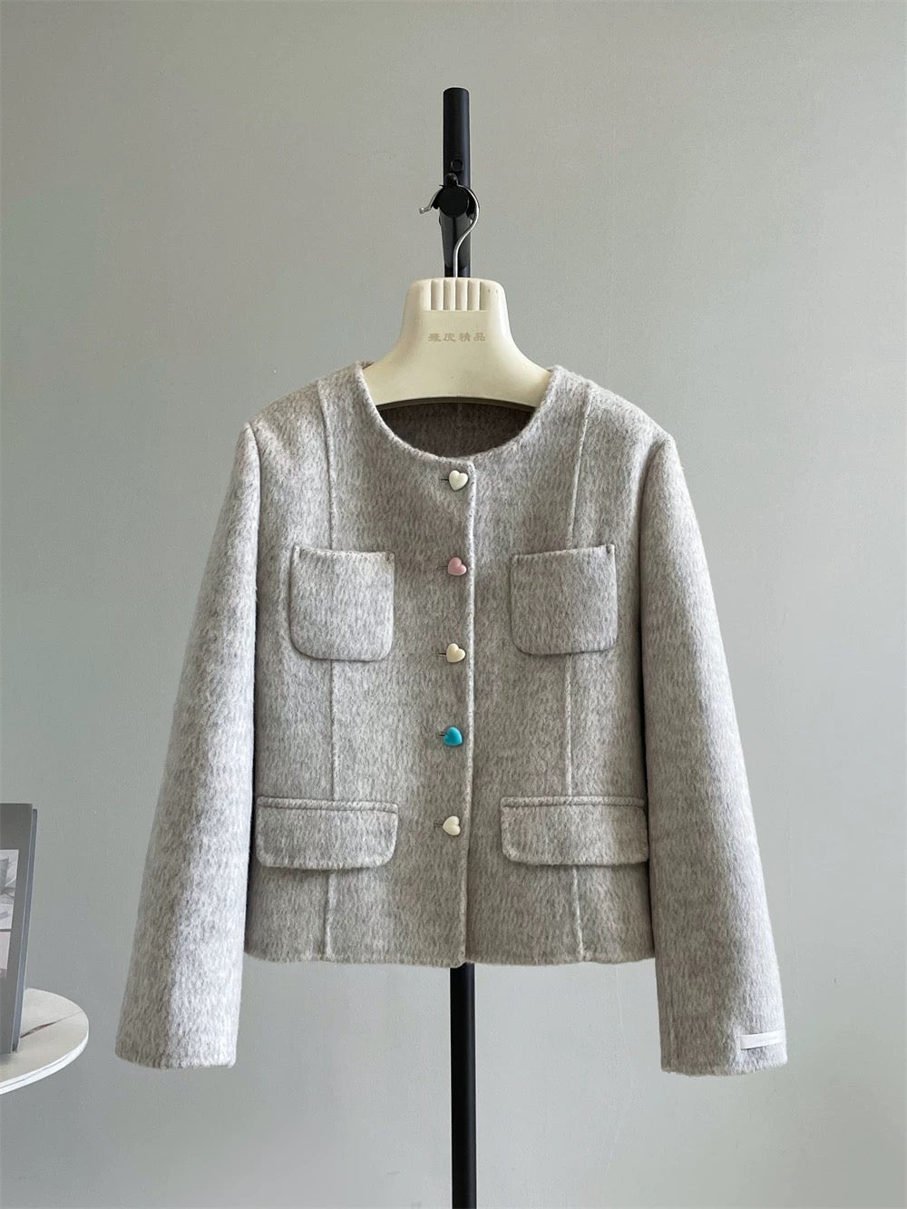 Candy Jar Autumn and Winter Korean Temperament Small Xiangfeng Love Color Button Double-sided Woolen Plush Coat Jacket Female P254