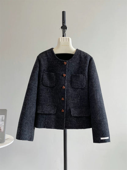Candy Jar Autumn and Winter Korean Temperament Small Xiangfeng Love Color Button Double-sided Woolen Plush Coat Jacket Female P254