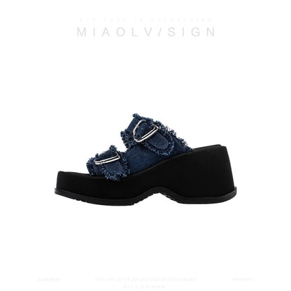 "Wonderful Couple" California College ~ Thick-soled wedge sandals for women's summer outer wear hot girl style casual high-heeled sandals