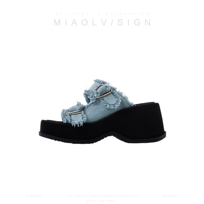 "Wonderful Couple" California College ~ Thick-soled wedge sandals for women's summer outer wear hot girl style casual high-heeled sandals