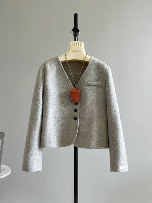 Island Diary New Korean All-match Temperament Small Double-faced Wool Velvet Coat V-neck Short Jacket P247