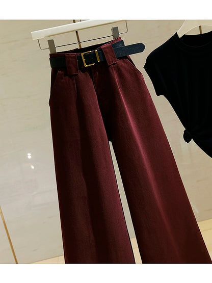 Ankora red wide-leg jeans for women 2024 new high-waist drape loose straight leg slimming floor-length pants