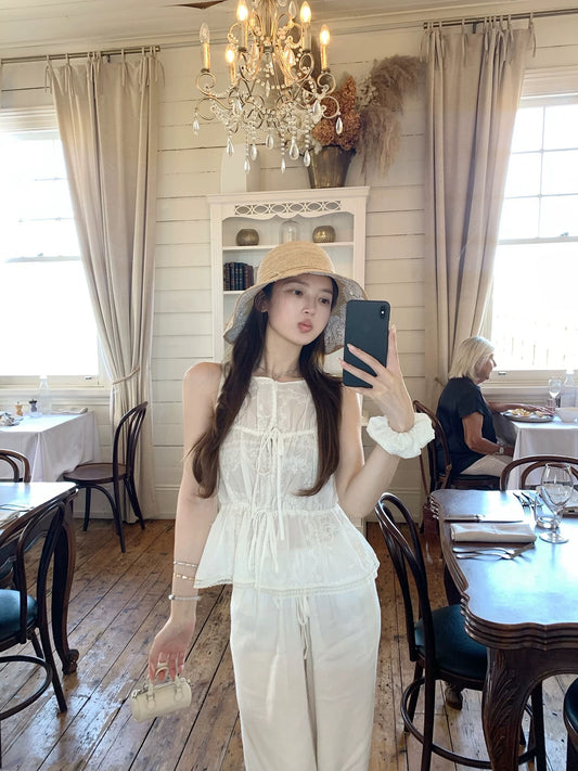 Madofit/embroidery Hyde Manor - Elegant Boat Collar Heavy-duty Drawstring Embroidered Vest