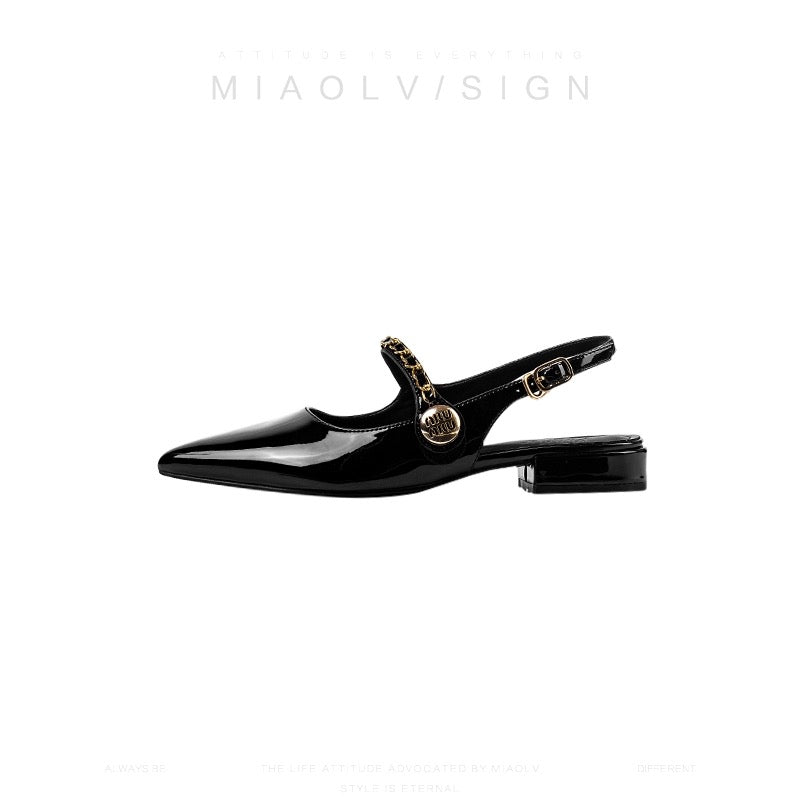 "Wonderful Couple" Romance has no end~ Pointed toe temperament sandals for women to wear summer toe half slippers shallow mouth single shoes for women