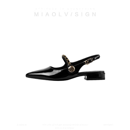 "Wonderful Couple" Romance has no end~ Pointed toe temperament sandals for women to wear summer toe half slippers shallow mouth single shoes for women