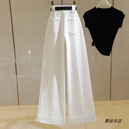 Ankora red wide-leg jeans for women 2024 new high-waist drape loose straight leg slimming floor-length pants