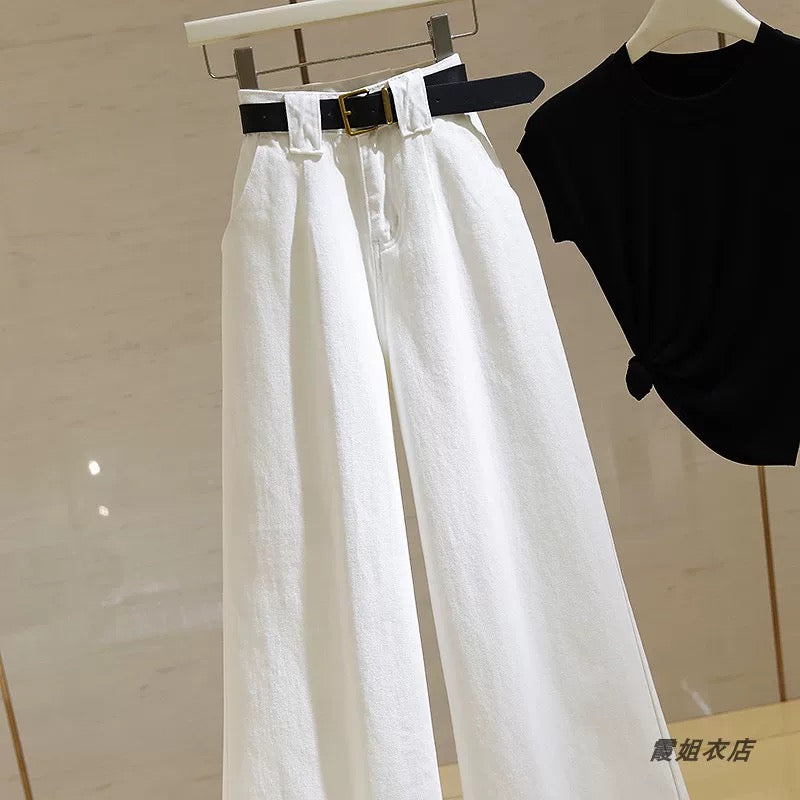Ankora red wide-leg jeans for women 2024 new high-waist drape loose straight leg slimming floor-length pants