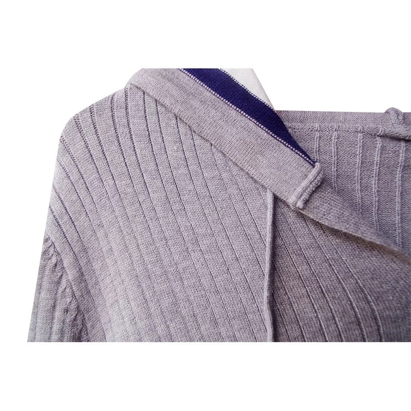 Spring new style contrasting stripes age-reducing college style hooded knitted cardigan for women loose slimming sweater jacket trendy top