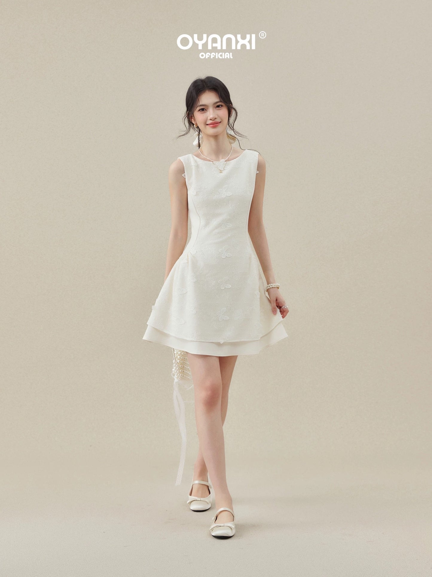Ouyang happy's "Moonlight and Pure Joy" Sleeveless Slim Fit Vest Dress for Women, 2026 New Style, Bow Knot Dress