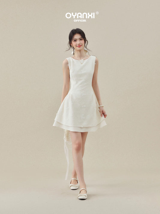 Ouyang happy's "Moonlight and Pure Joy" Sleeveless Slim Fit Vest Dress for Women, 2026 New Style, Bow Knot Dress
