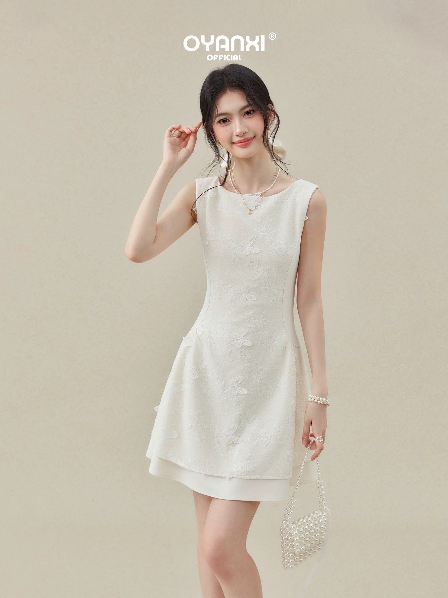 Ouyang happy's "Moonlight and Pure Joy" Sleeveless Slim Fit Vest Dress for Women, 2026 New Style, Bow Knot Dress